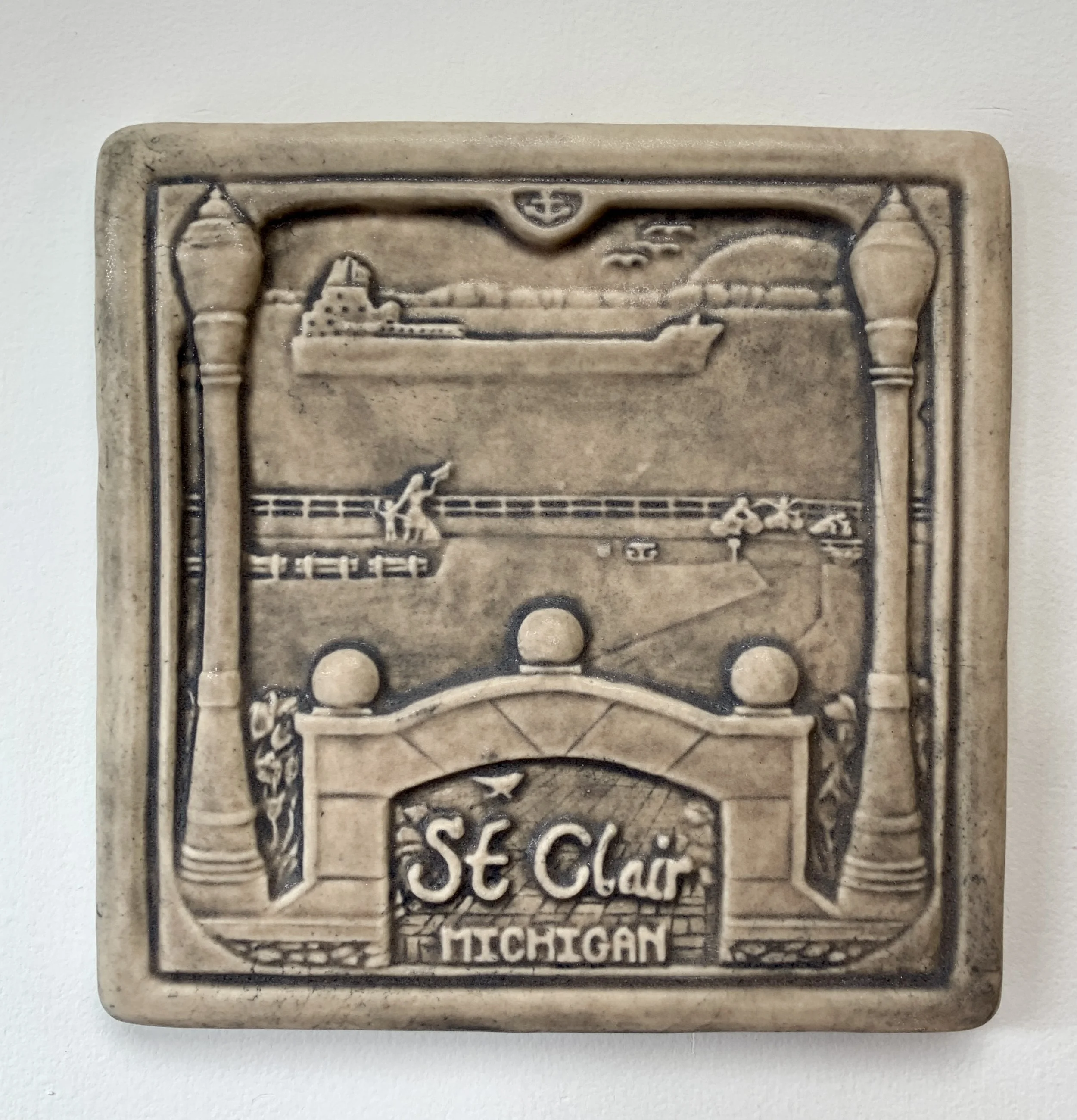 St. Clair Michigan Art Tile_Whistling Frog Tile_Sepia Glaze_6x6 inches