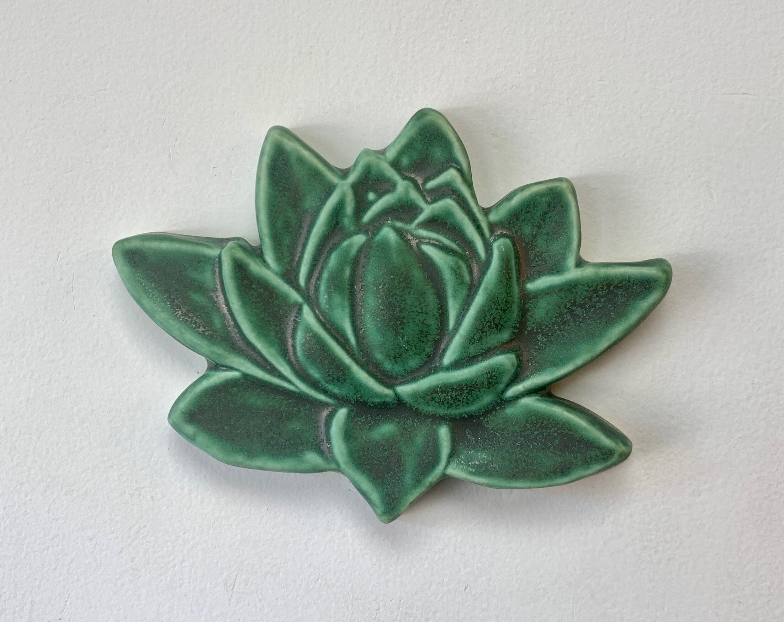 Lotus Art Tile Leaf Green glaze by Whistling Frog Tile
