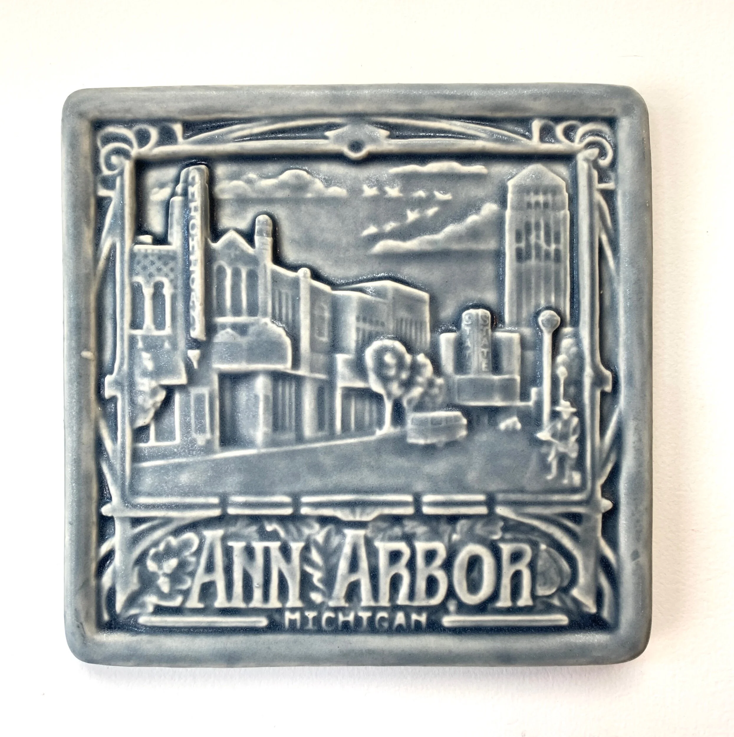 Ann Arbor tile in Smoky Blue glaze by Whistling frog Tile