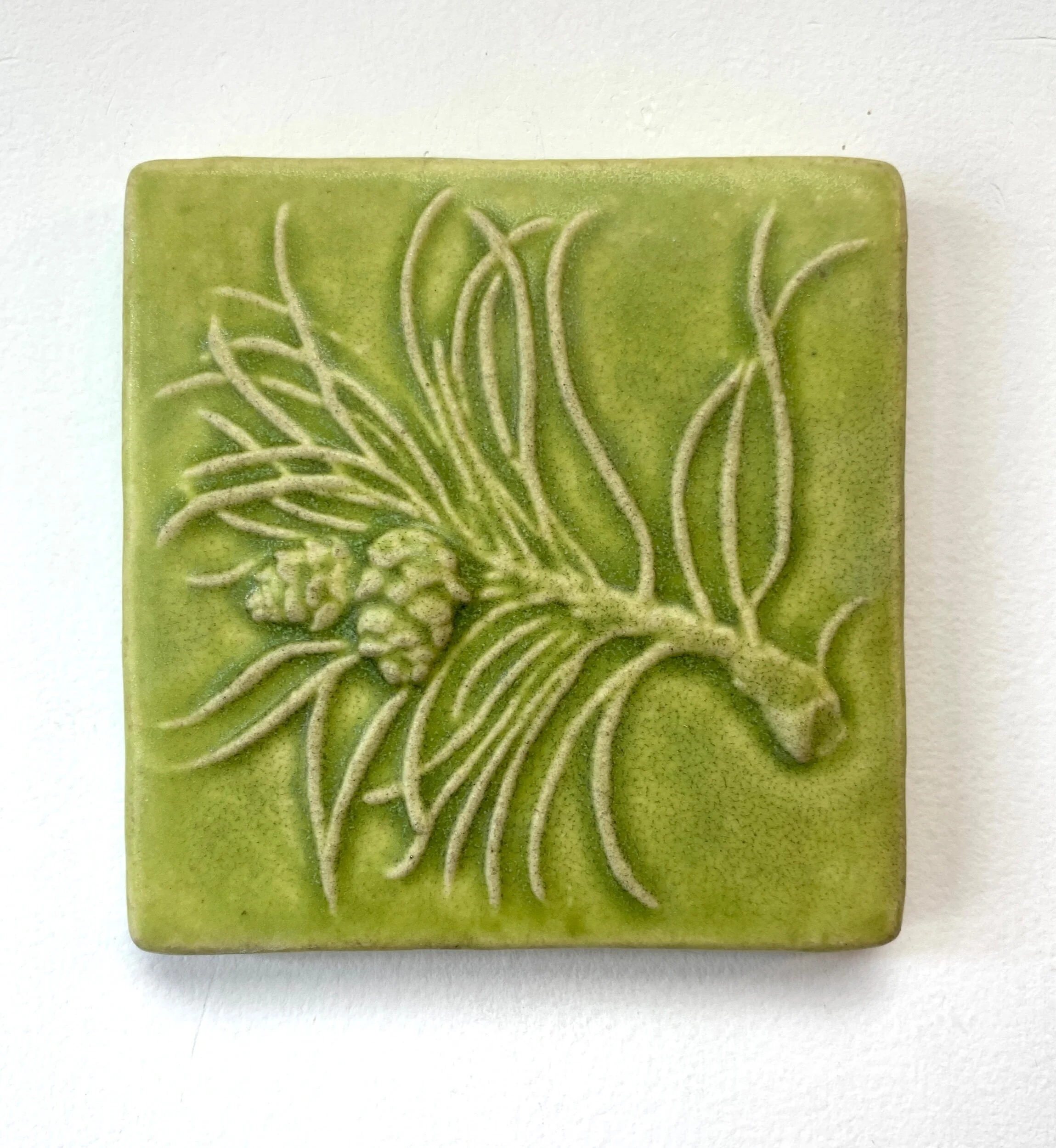 Scotch Pine Tile in Treefrog Green glaze by Whistling Frog Tile