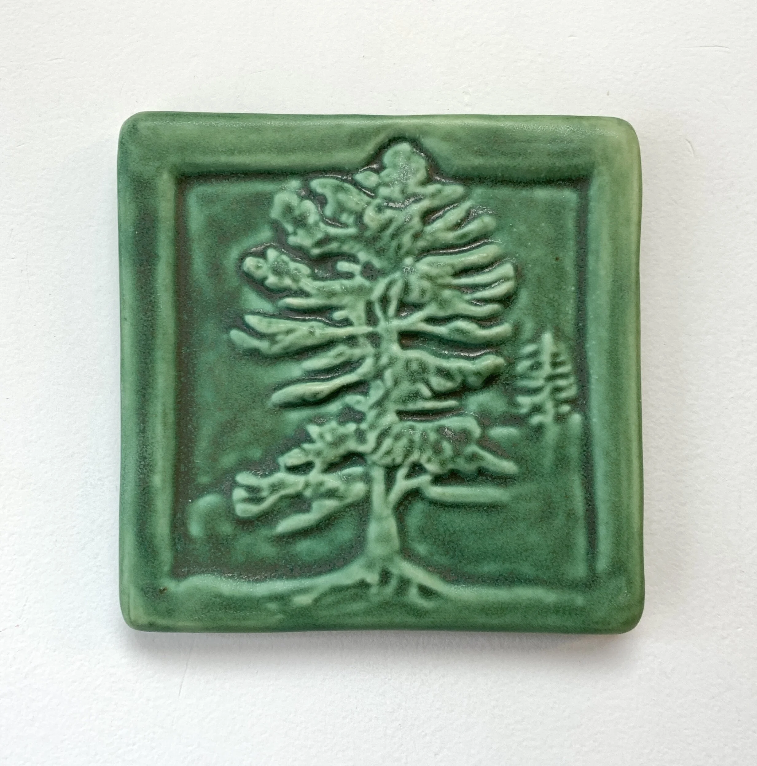 White Pine Tree Tile hand made in US - Michigan leaf green glaze