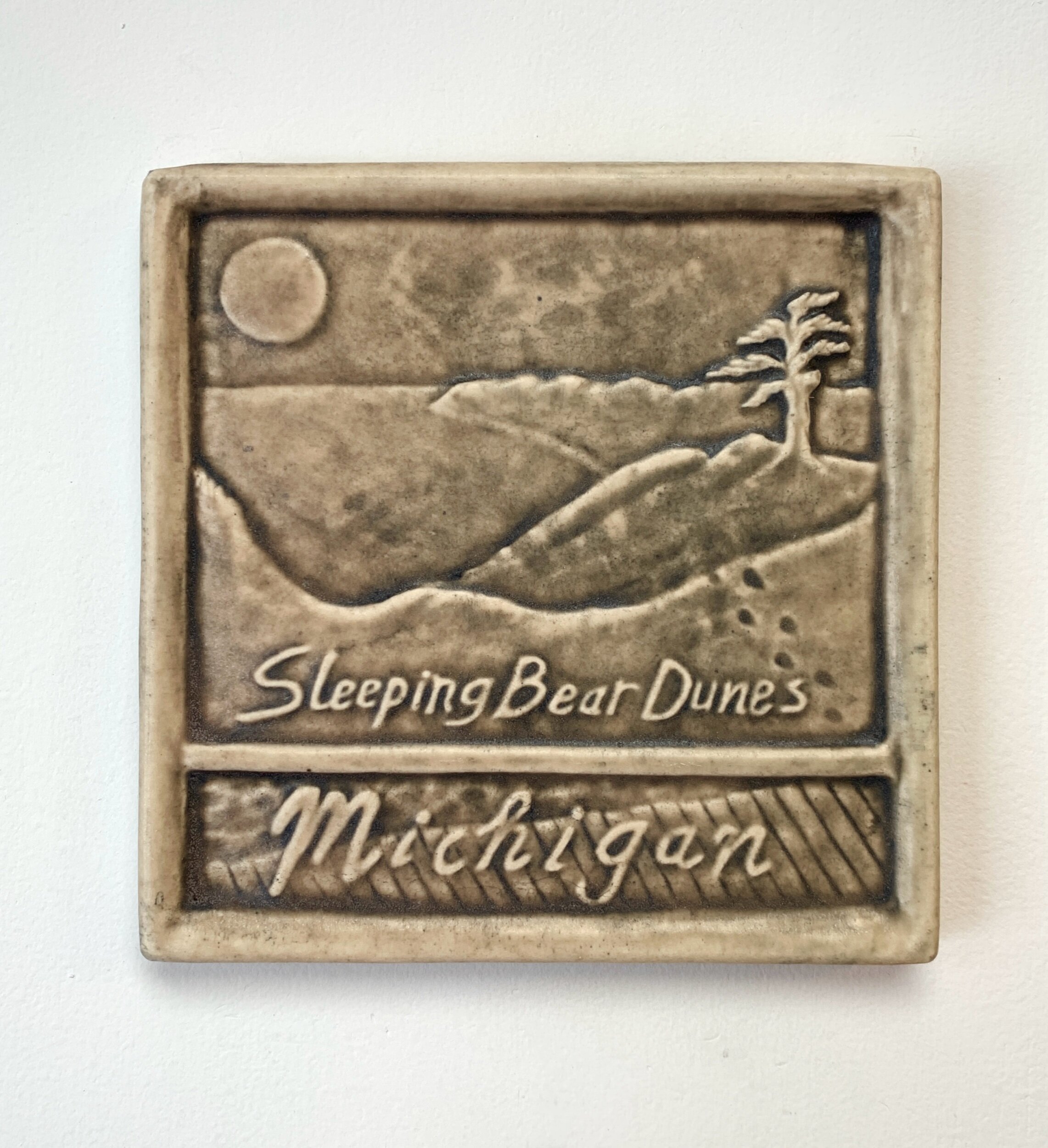Sleeping Bear Dunes Art Tile in Sepia Brown glaze
