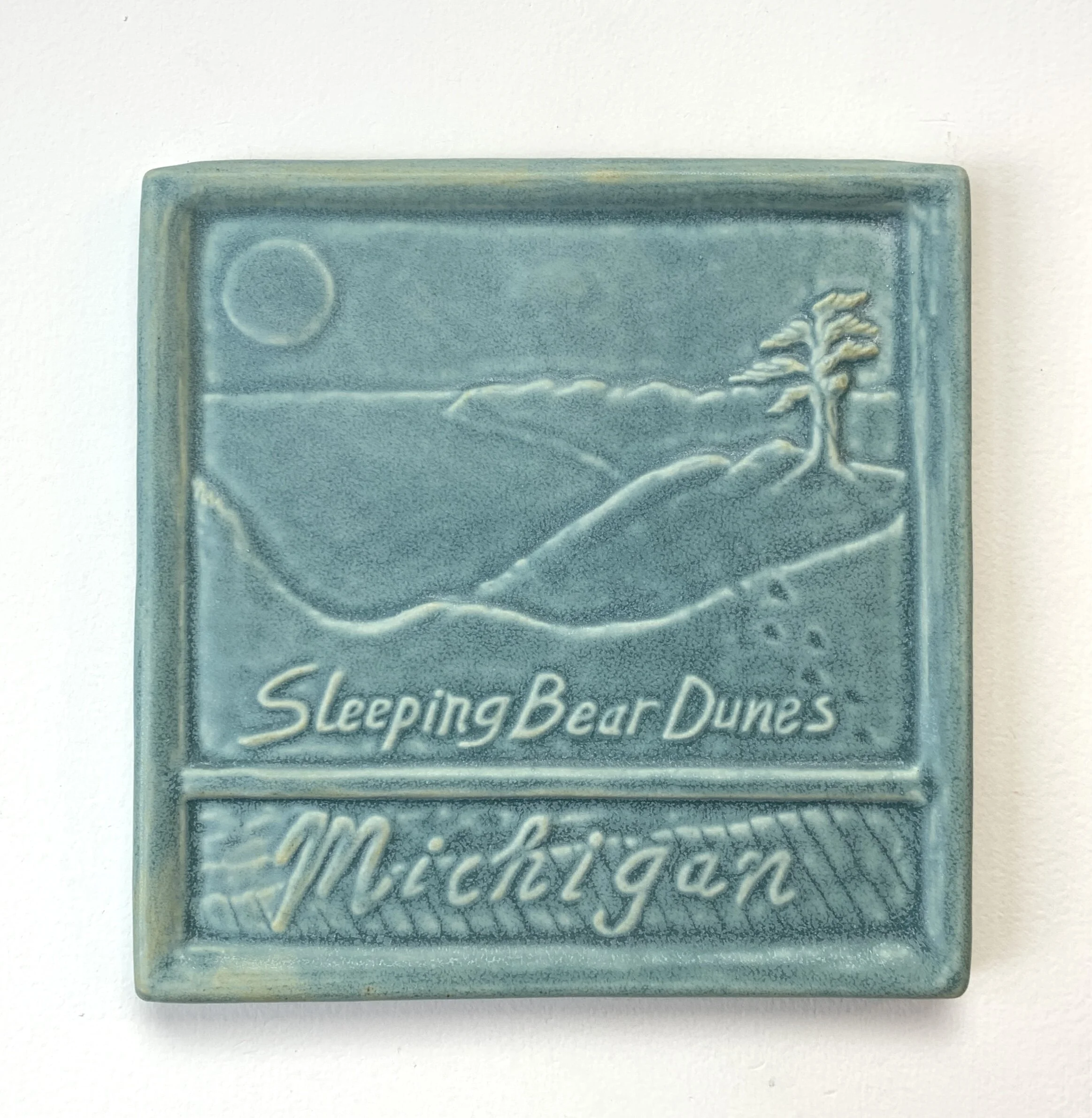 Sleeping Bear Dunes art tile in Seaside Blue glaze