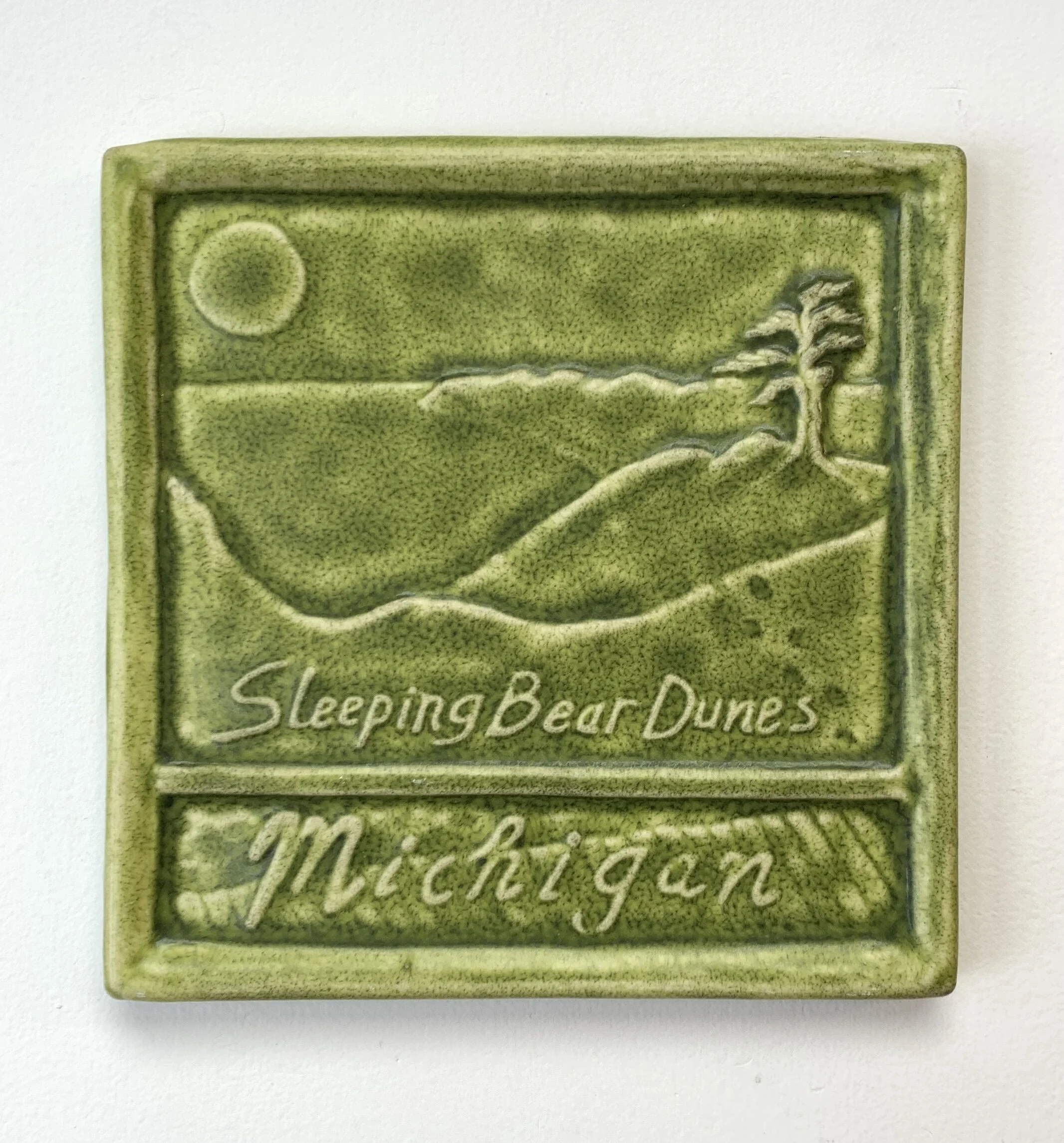 Sleeping Bear Art Tile in Tree Frog glaze