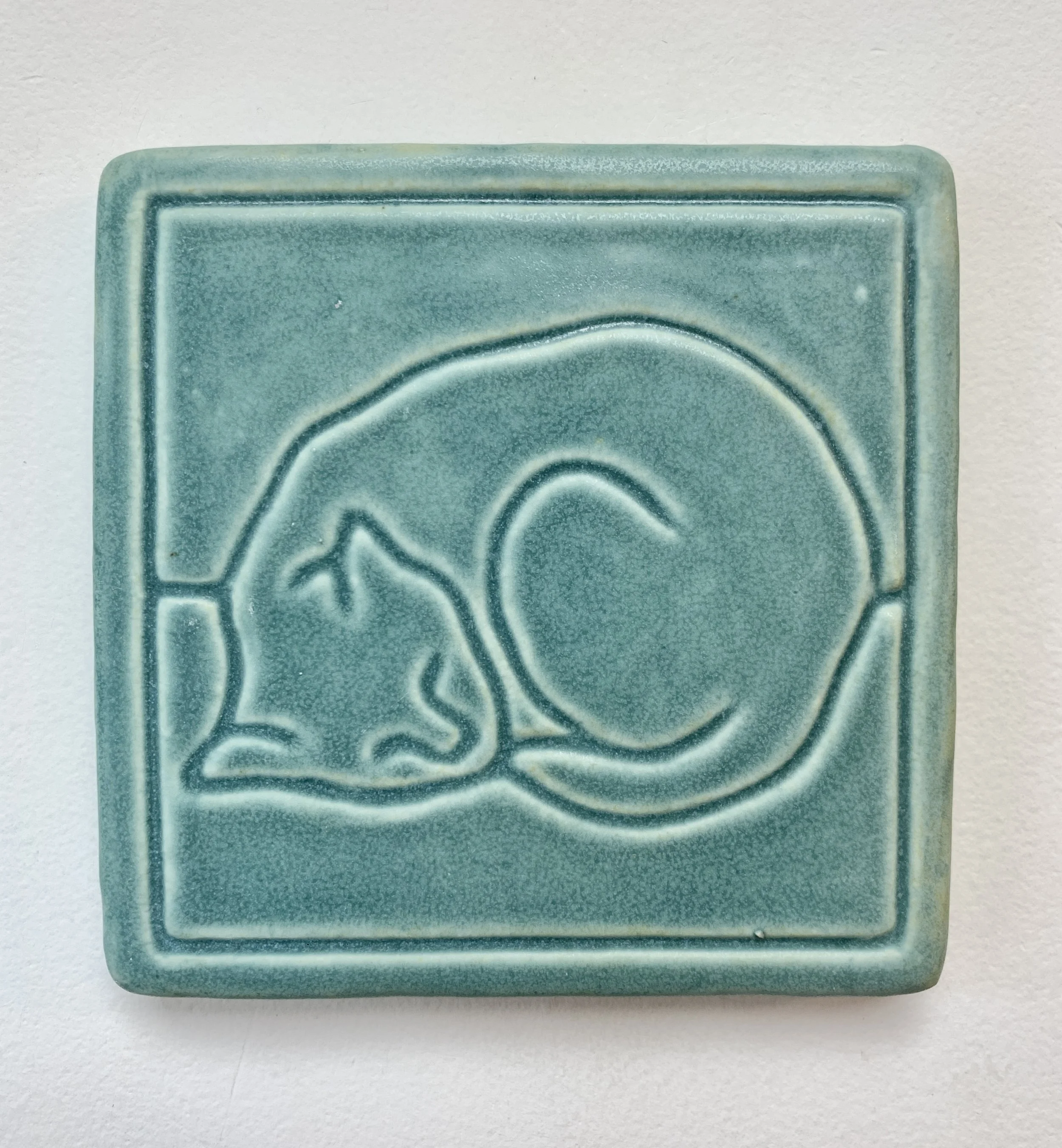 Cat Line art Tile hand made in US - Michigan.