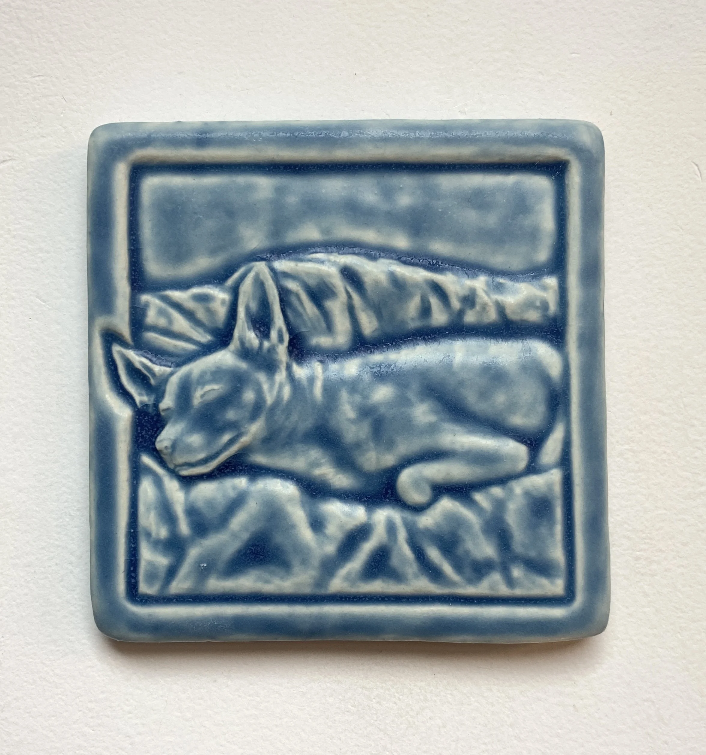 Sleeping Dog tile in Freshwater Blue glaze