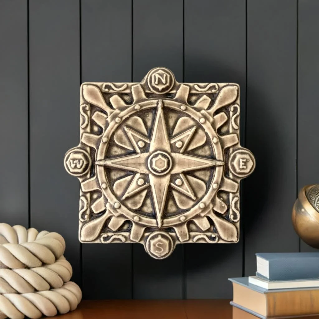 nautical decor, boat gift, marine art, boat cabin tile, galley backsplash, compass rose, captain gift, sailboat accessory, lake house decor, boathouse art, Whistling Frog Tile