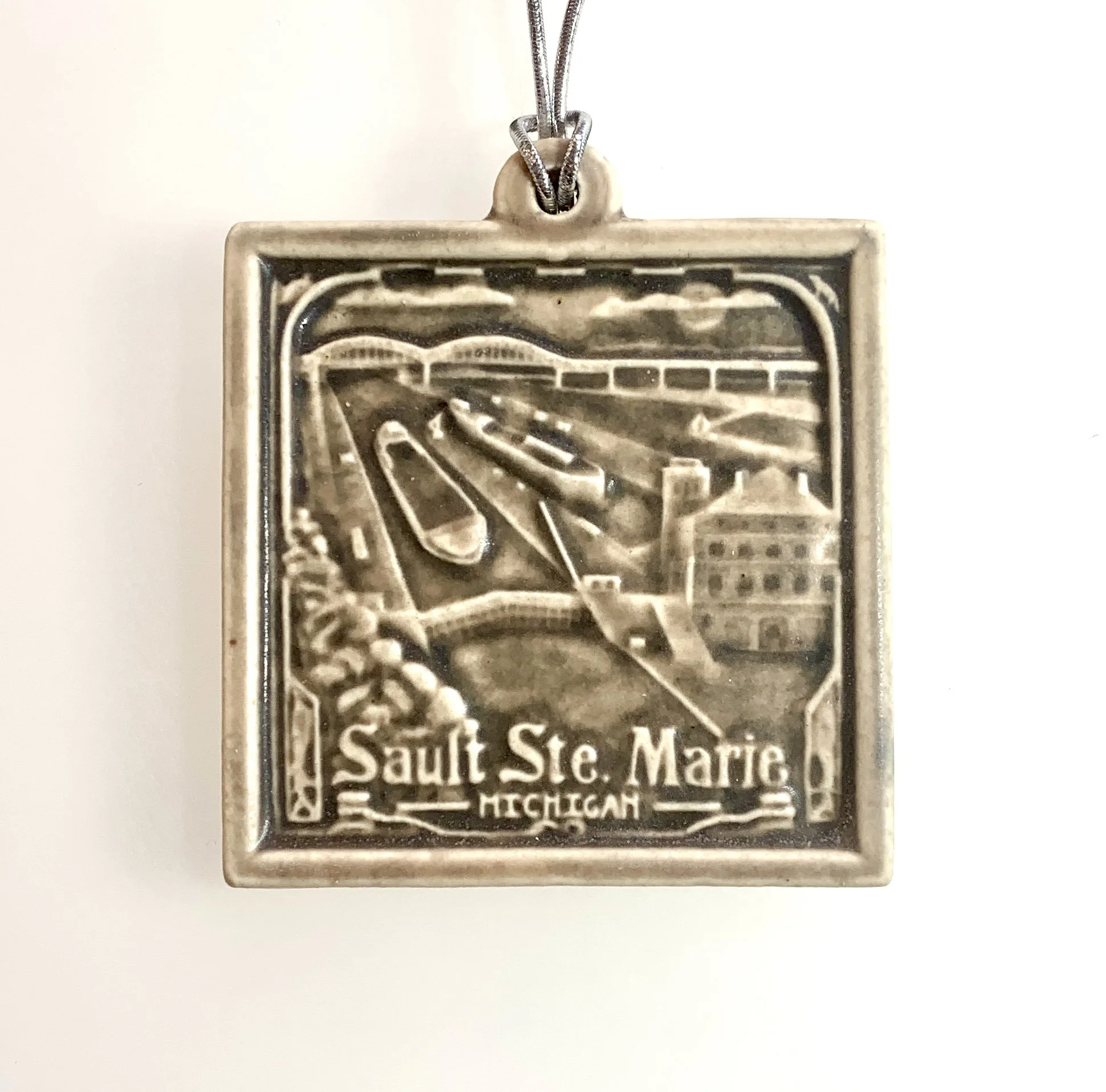 Sault Ste. Marie Ornament Soo Locks Ornament in Sepia Brown glaze
