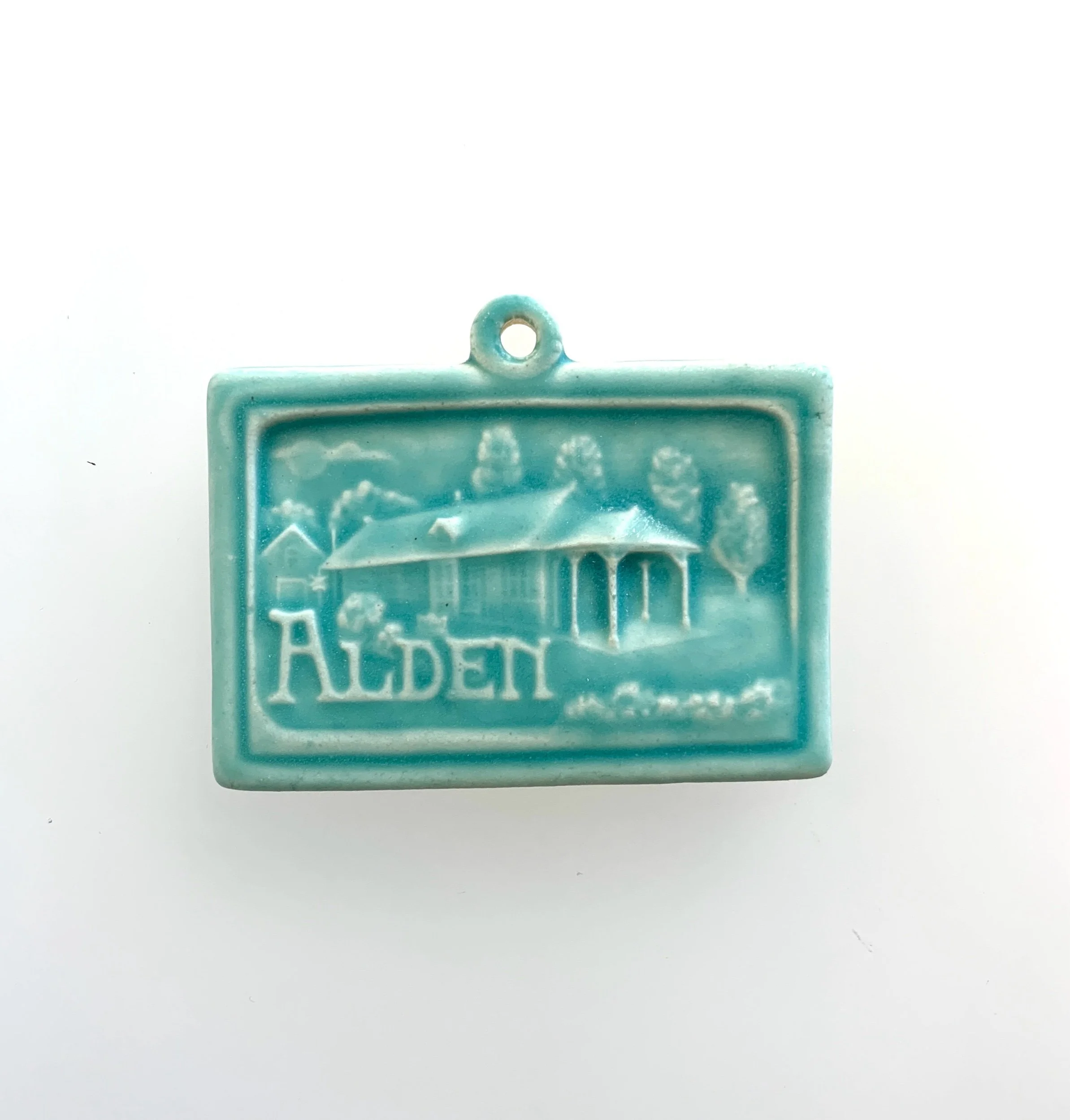Alden Michigan Ornament in Bermuda aqua glaze Michigan gift Made in Michigan ceramic art