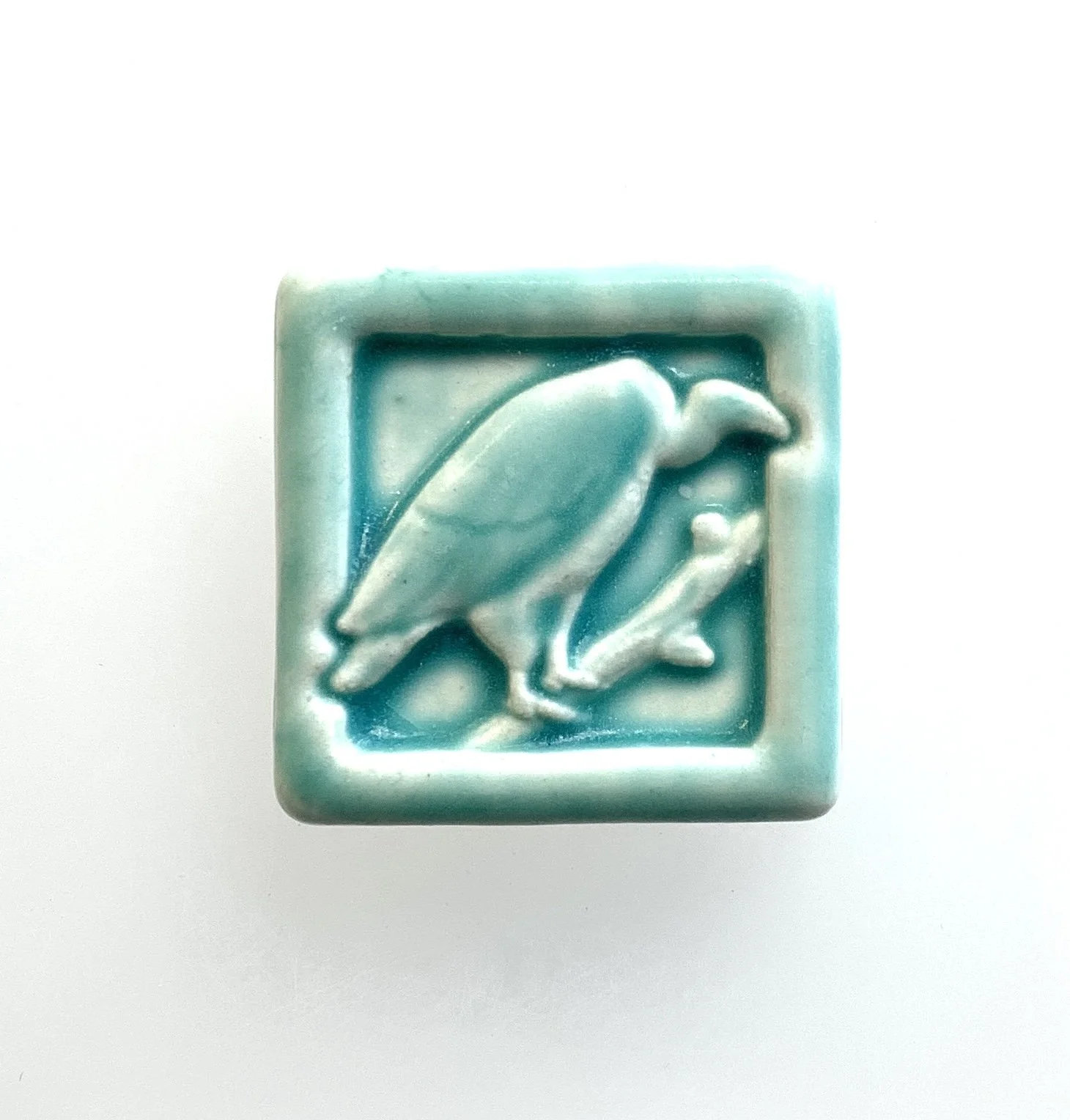 Vulture Ceramic Art Tile in bermuda Glaze. Handmade in Michigan 2x2 inches