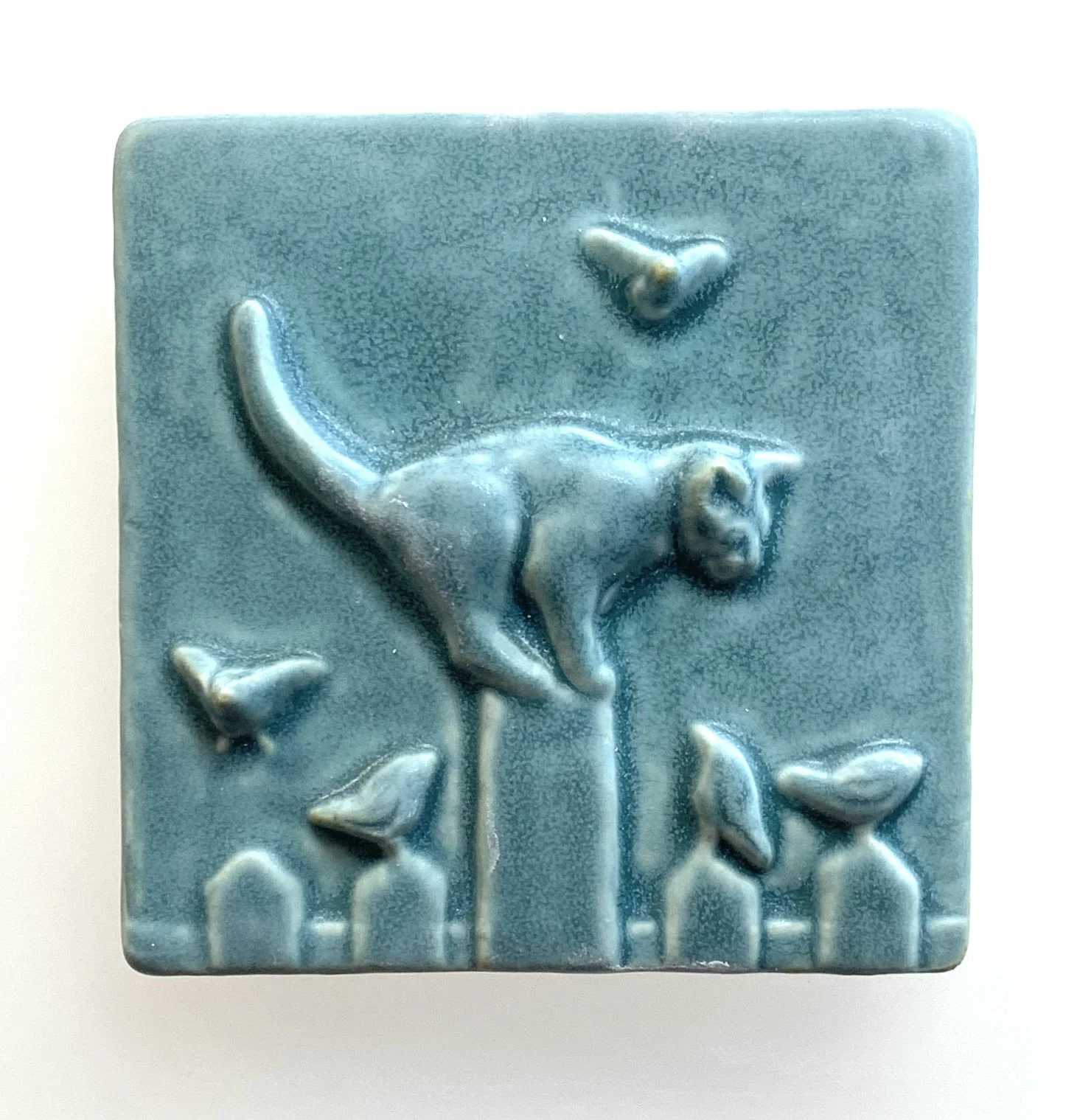 Cat on Fence Tile, Cat tile, decorative artworks for cat lovers