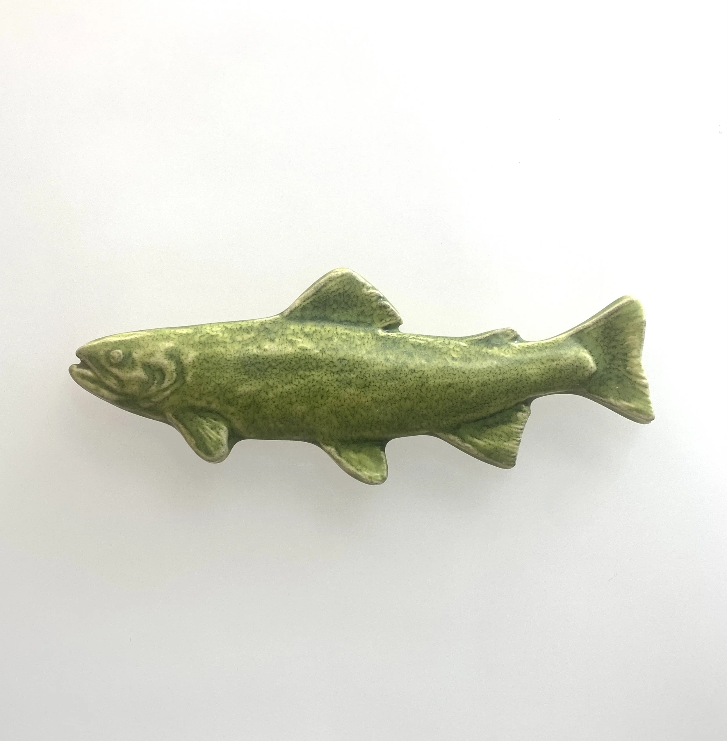 Michigan-made ceramic art tile depicting a vibrant brook trout, perfect for a backsplash or wall hanging.