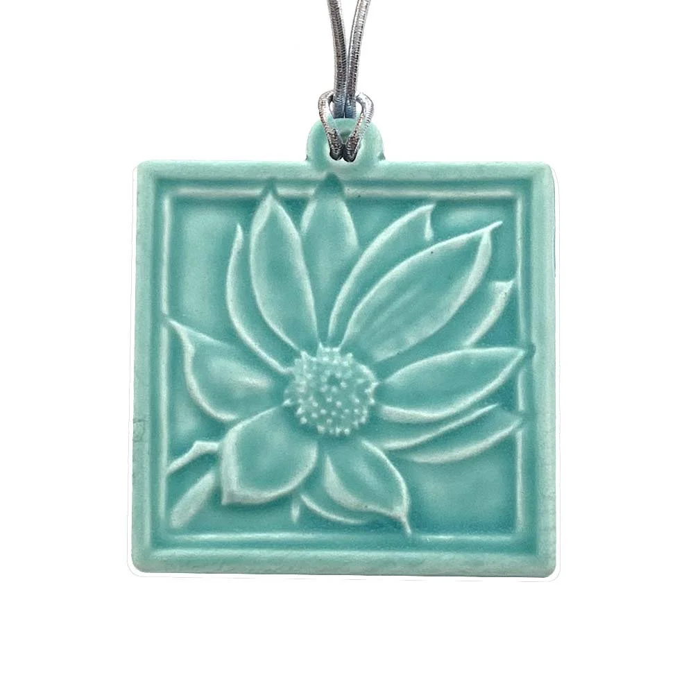 Handmade porcelain Coneflower ornament, ceramic Echinacea art gift for herbalists, high-relief floral holiday decor, handcrafted Michigan-made botanical ornament.