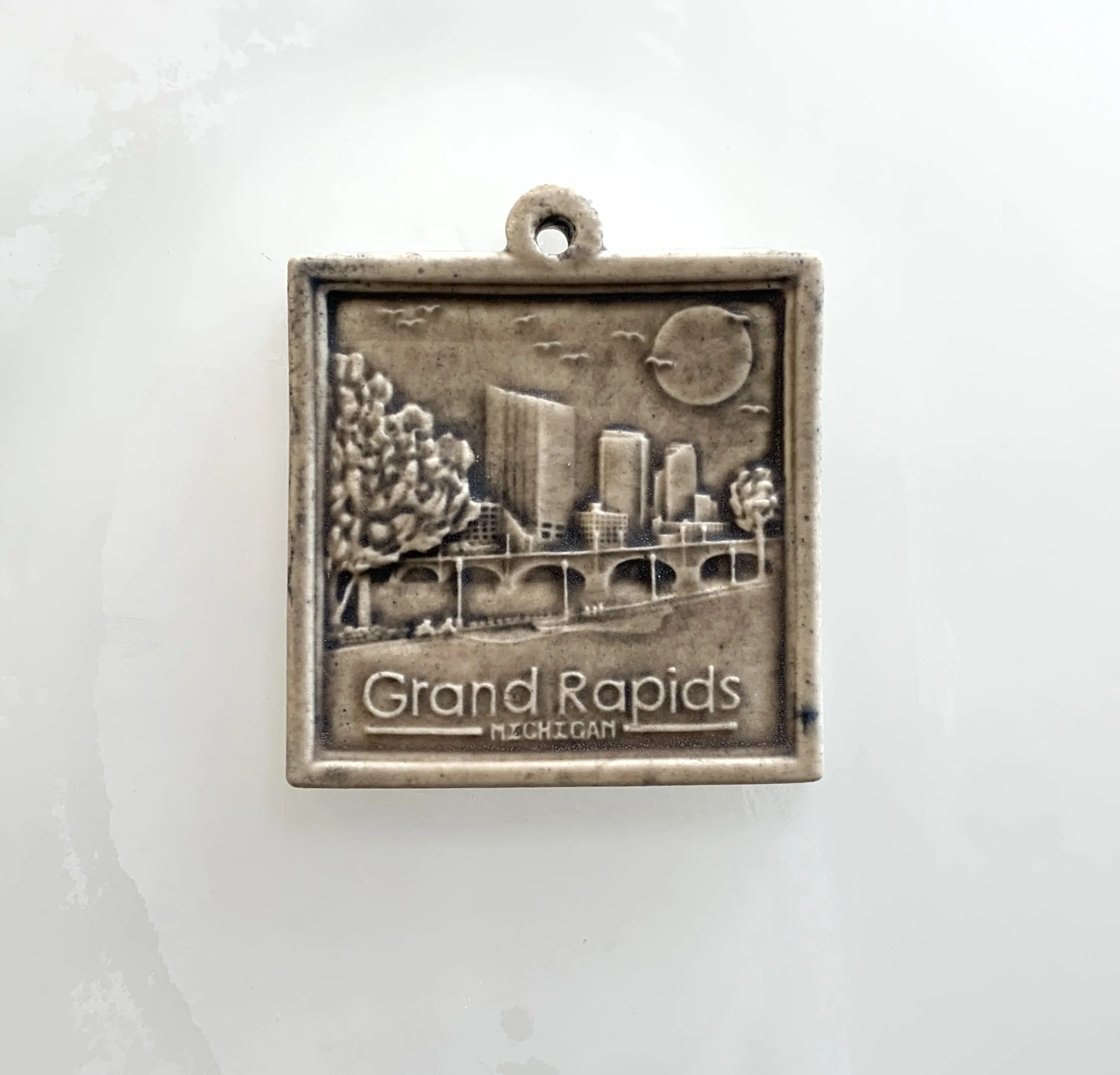 Grand Rapids ornament, Grand Rapids gift, Michigan ornament, ceramic ornament, handmade gift, Grand Rapids art, holiday decor, Michigan-made, Whistling Frog Tile