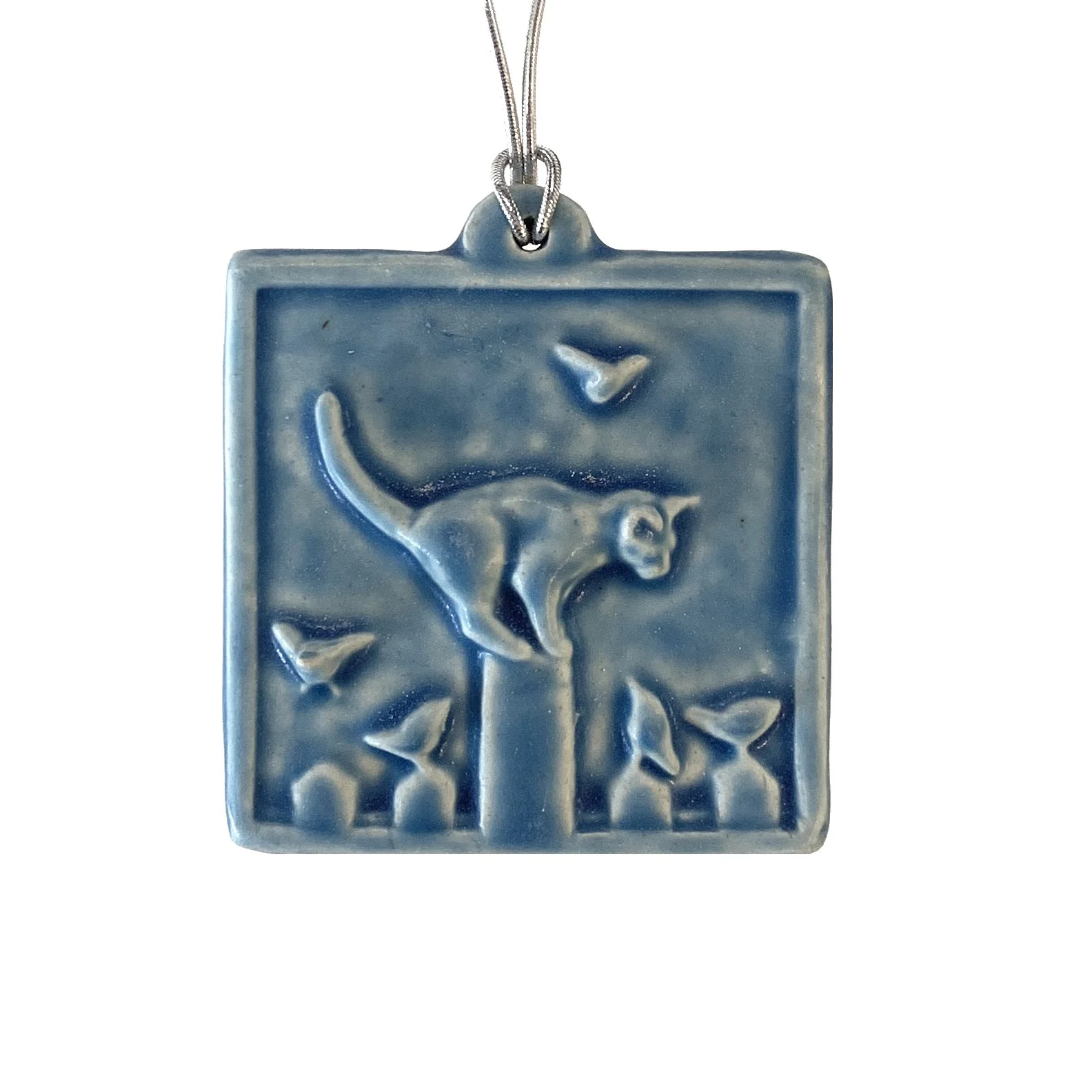 Cat on fence ornament freshwater blue .JPG