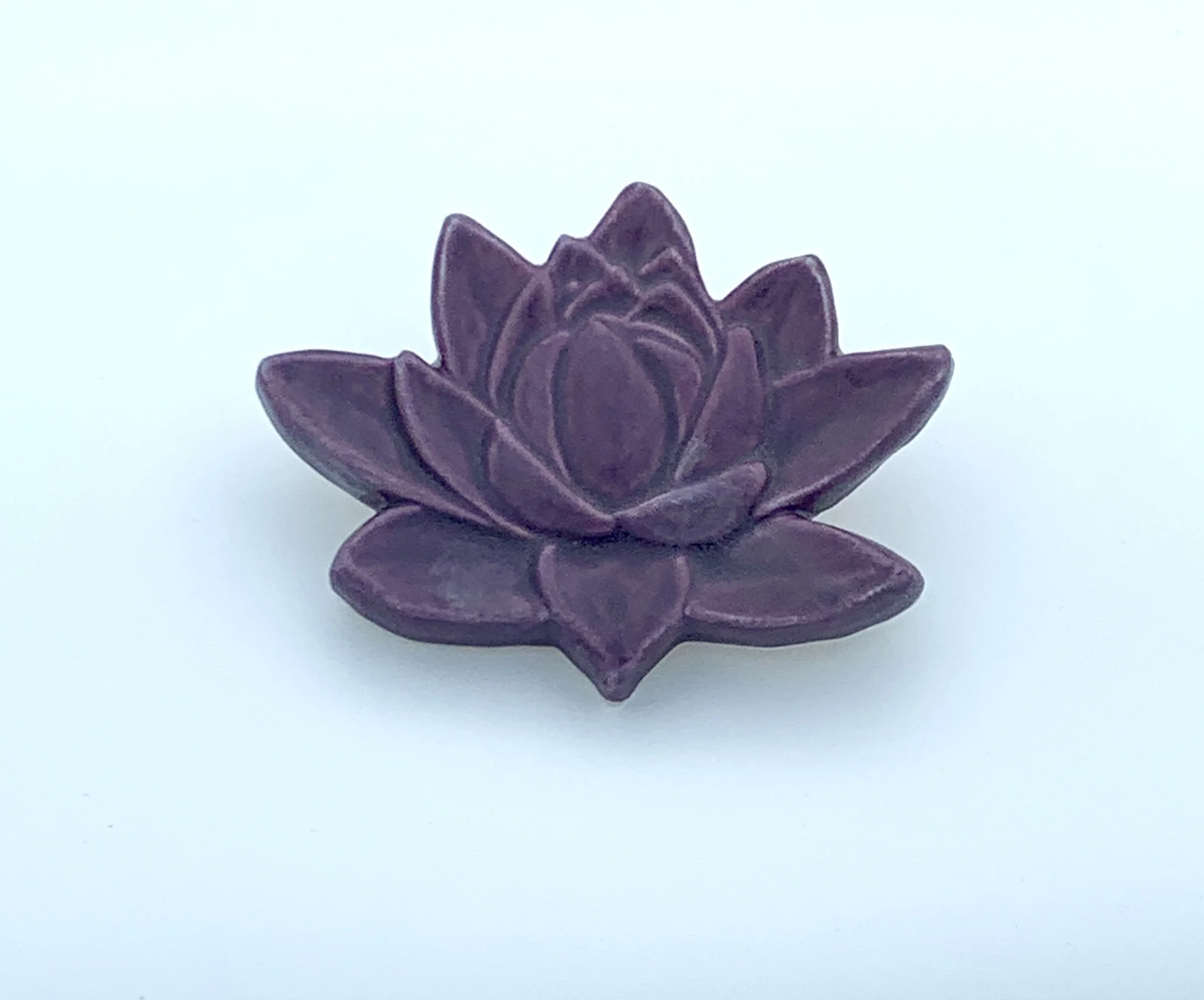 Handmade 4x4 porcelain Lotus flower art tile, ceramic zen decor, high-relief lotus portrait for backsplash, Michigan artisan botanical tile.