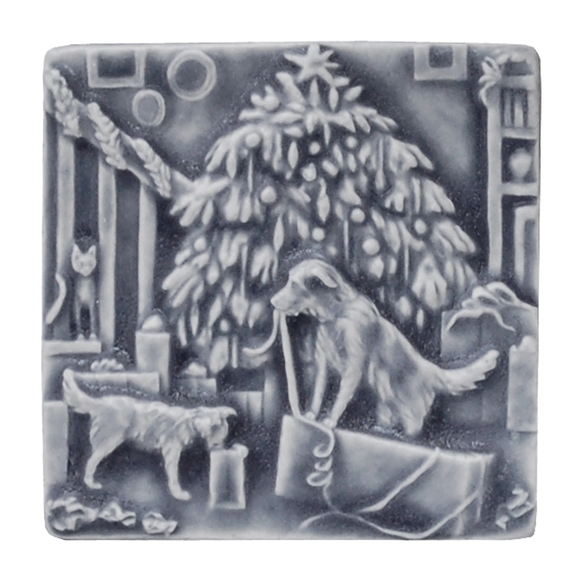 Dog Opens Presents smoky blue glaze.jpg