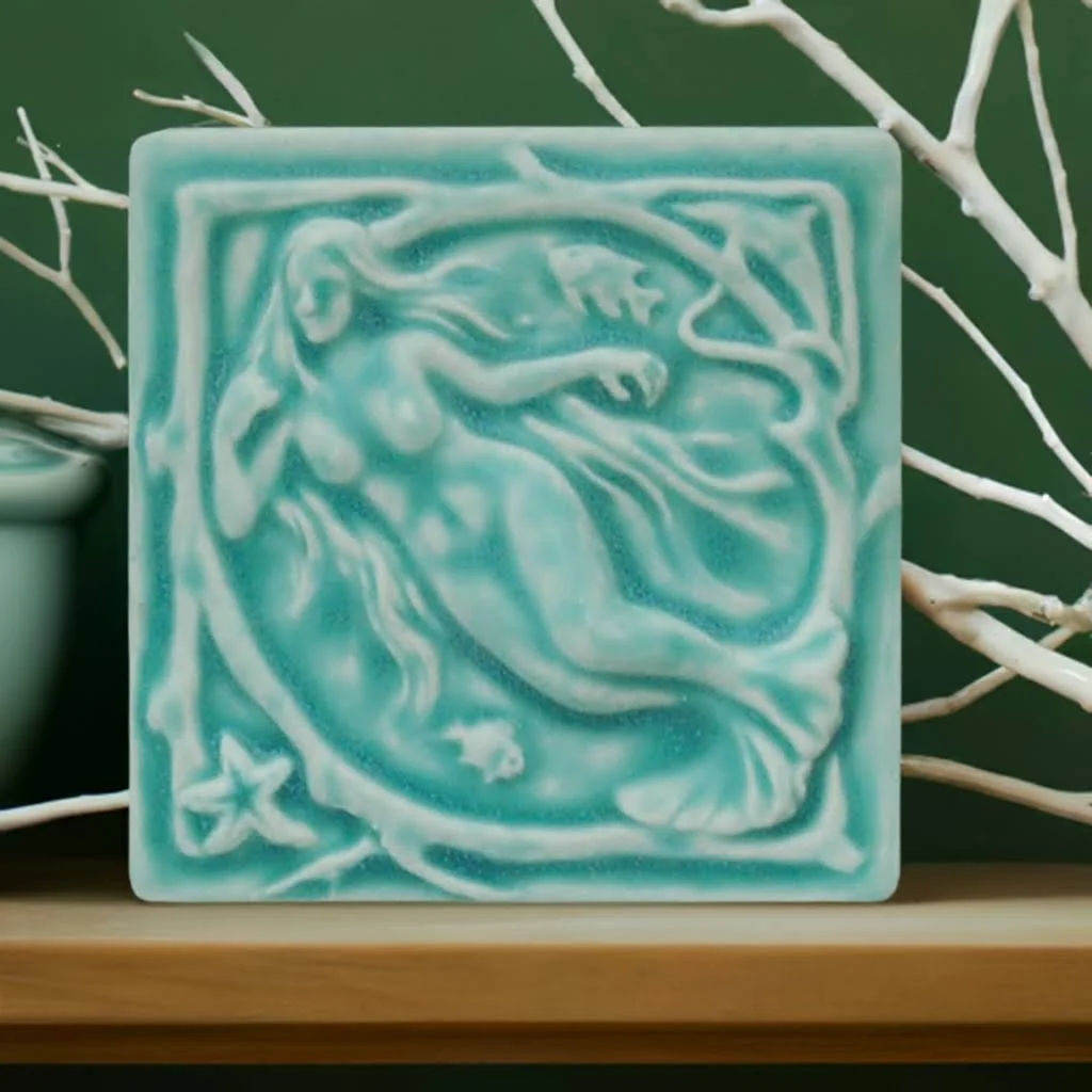 Porcelain mermaid art tile Michigan Mermaid Gift Michigan Art Mermaid Tile on a stand, Perfect Nautical Gift for Beach House Decor