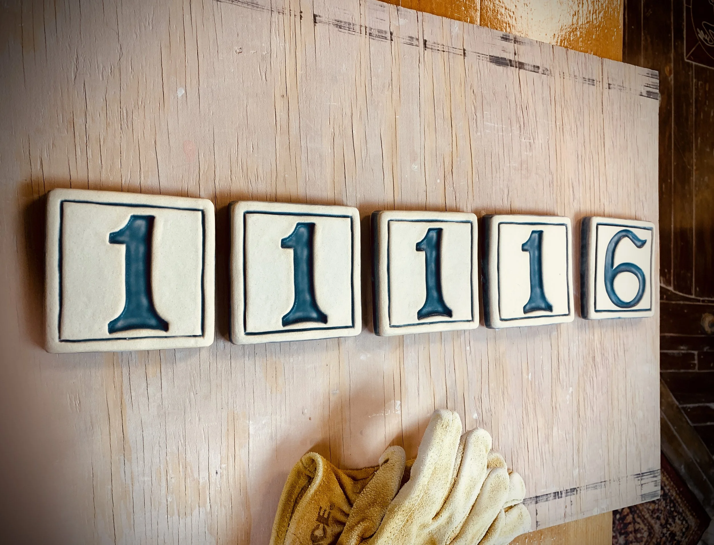 Address Number tiles, handmade in Michigan Number tiles for street addresses, house number tile