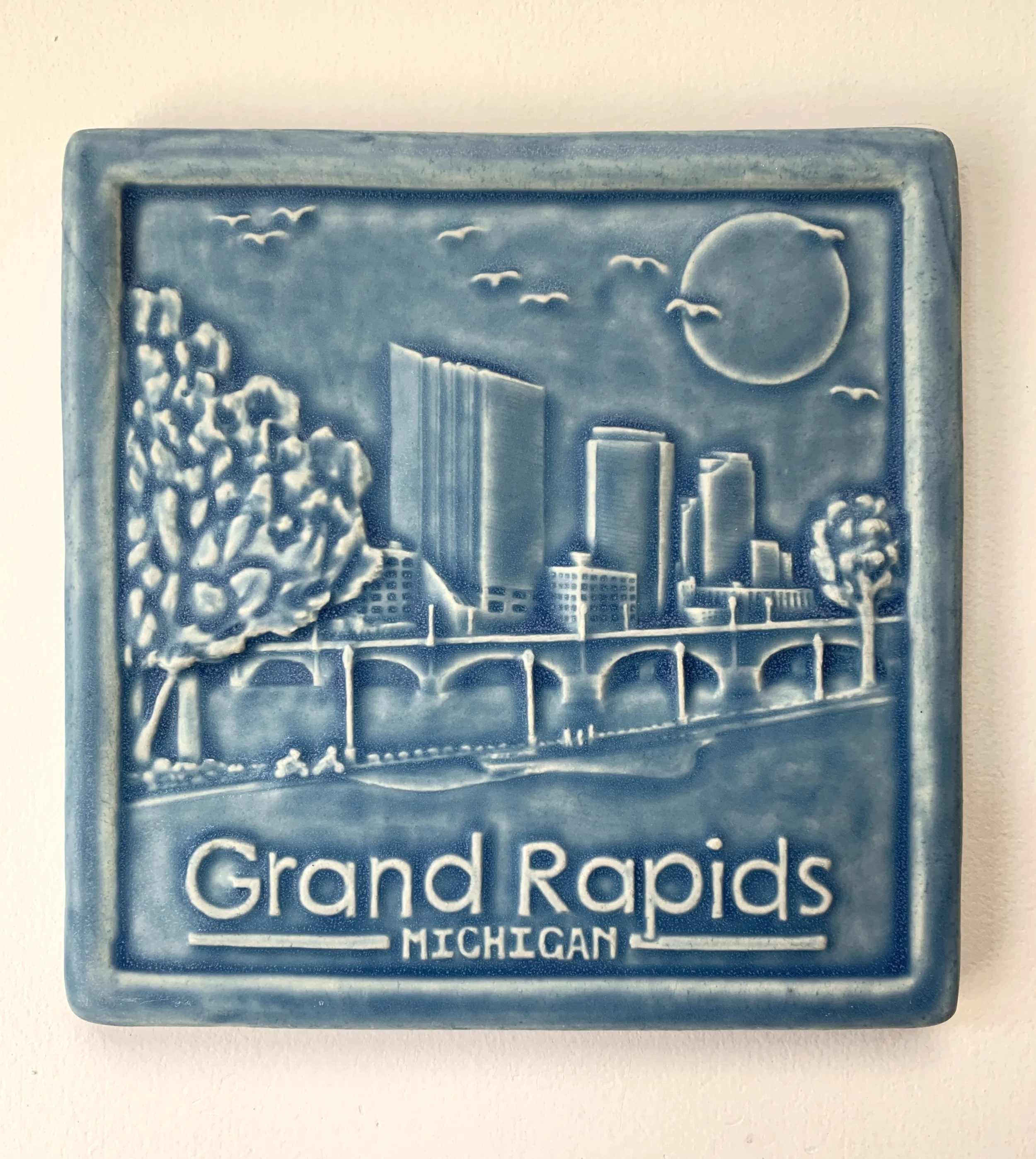 Grand rapids Art Tile in Freshwater Blue glaze glaze  by Whistling Frog Tile Company