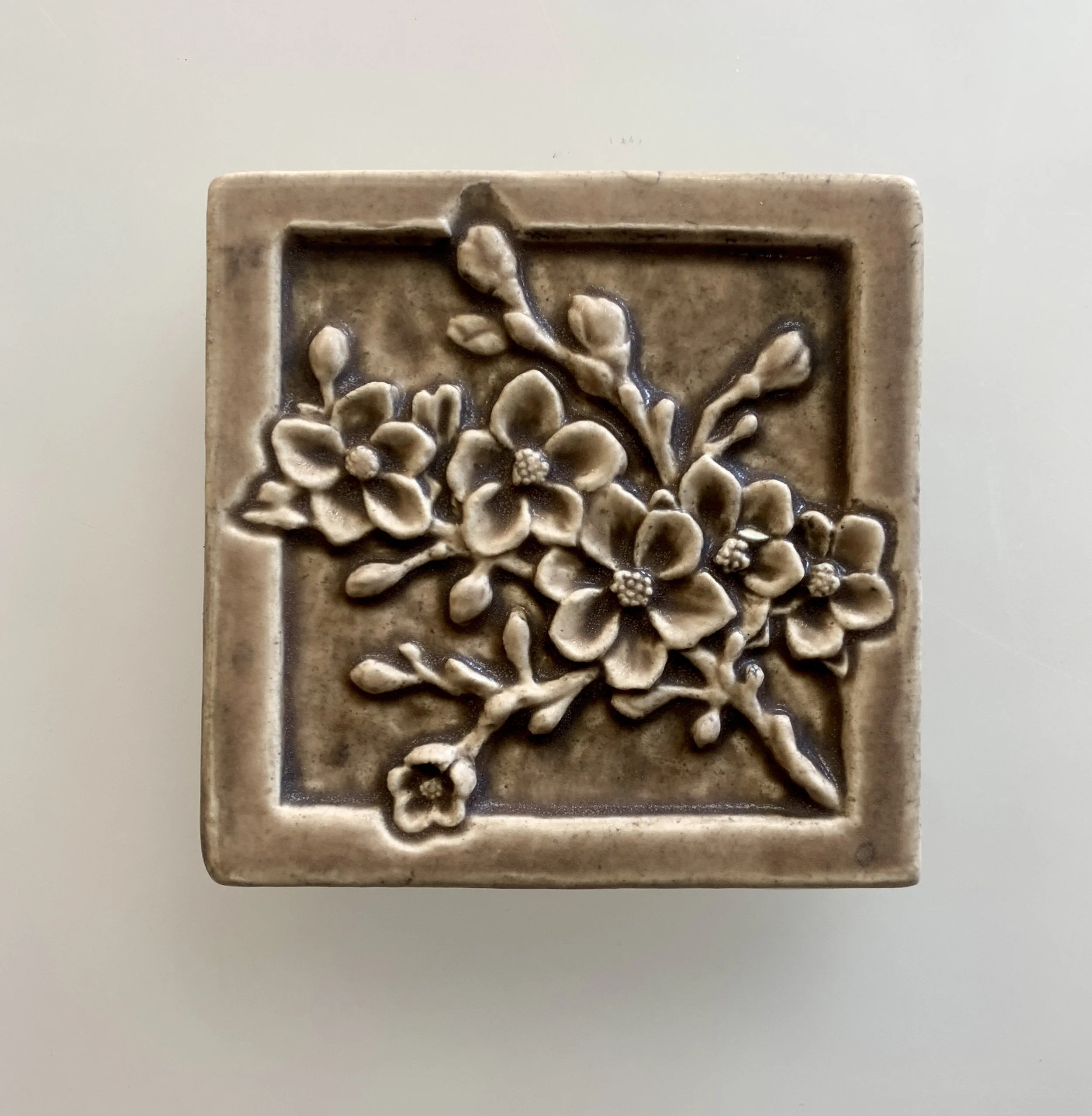 Hand-sculpted cherry blossom porcelain tile, ideal for kitchen backsplash or shower remodel. Cherry tree branch tile, back splash tile, kitchen tile, botanical tile, wall tile