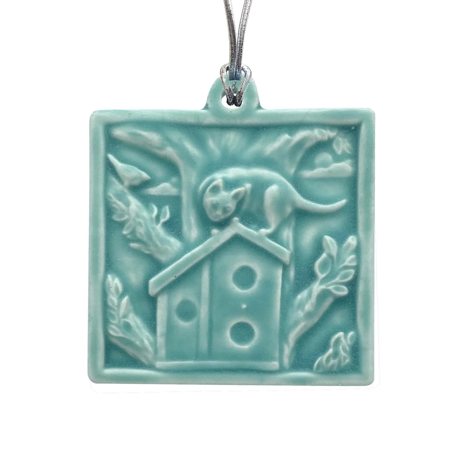 Cat on Birdhouse ornament bermuda green.jpg