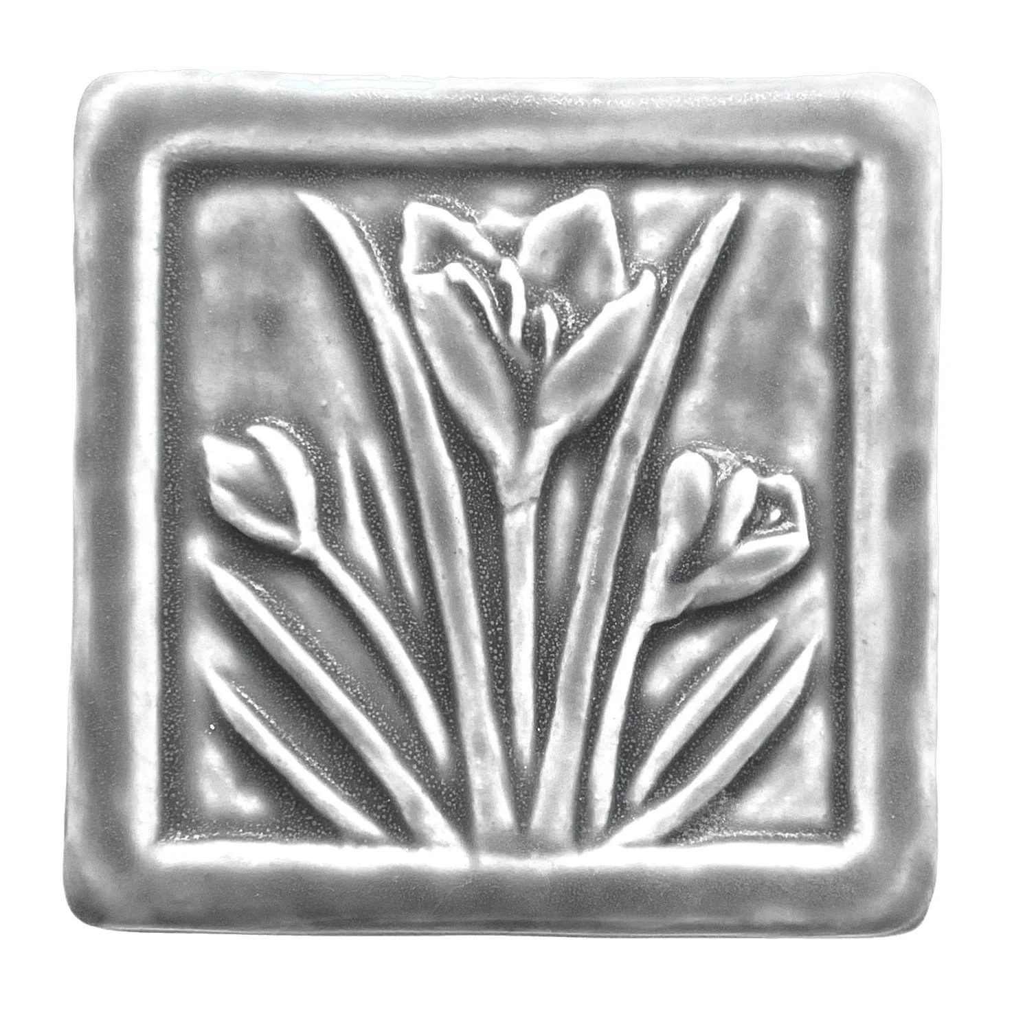 Handmade 4x4 porcelain Crocus art tile by Tonya Lutz. Michigan artisan ceramic for kitchen backsplashes and spring wall decor. Moisture-resistant botanical garden gift.