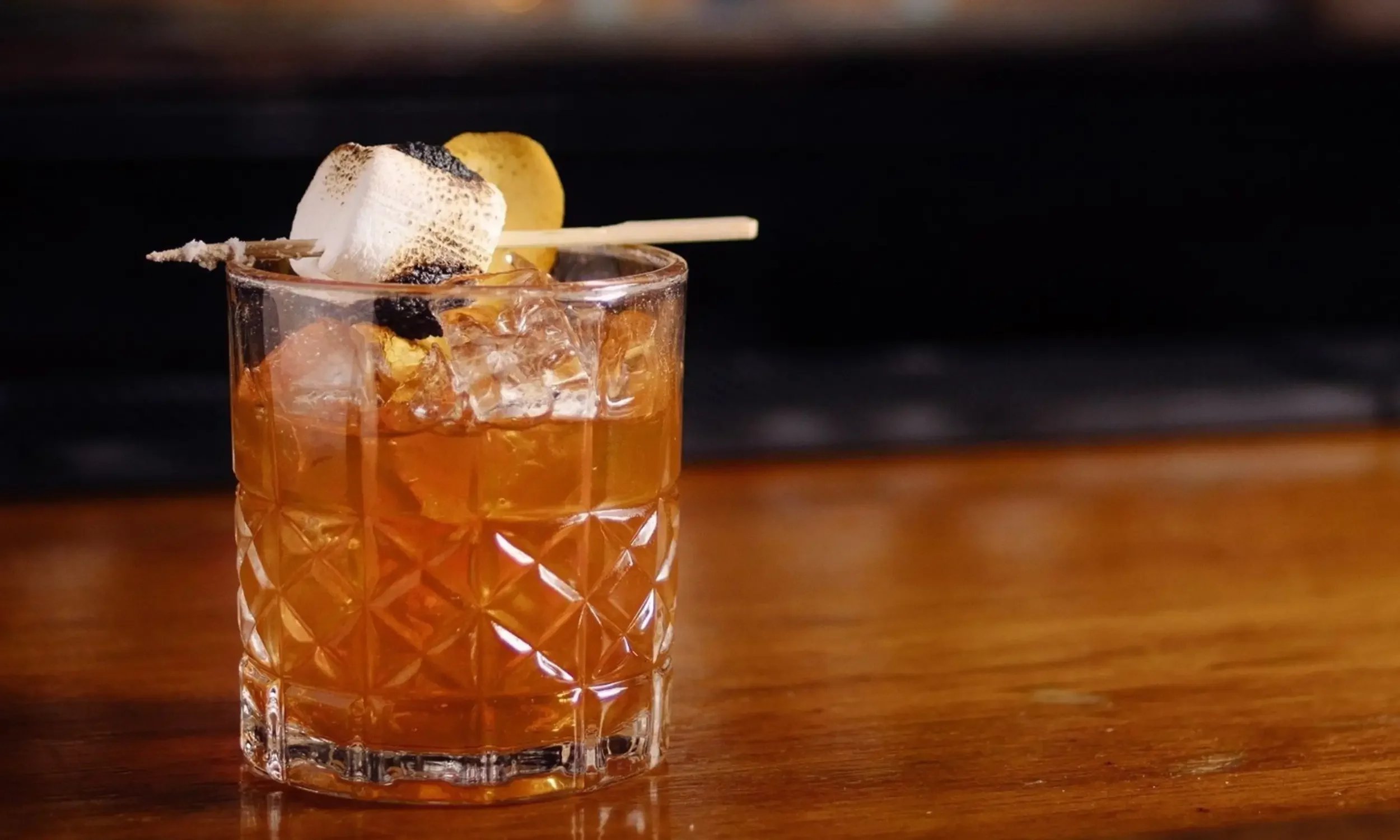  An orange drink with a toasted marshmallow on top, at the Dutch Ale House in the Hudson Valley, NY. 