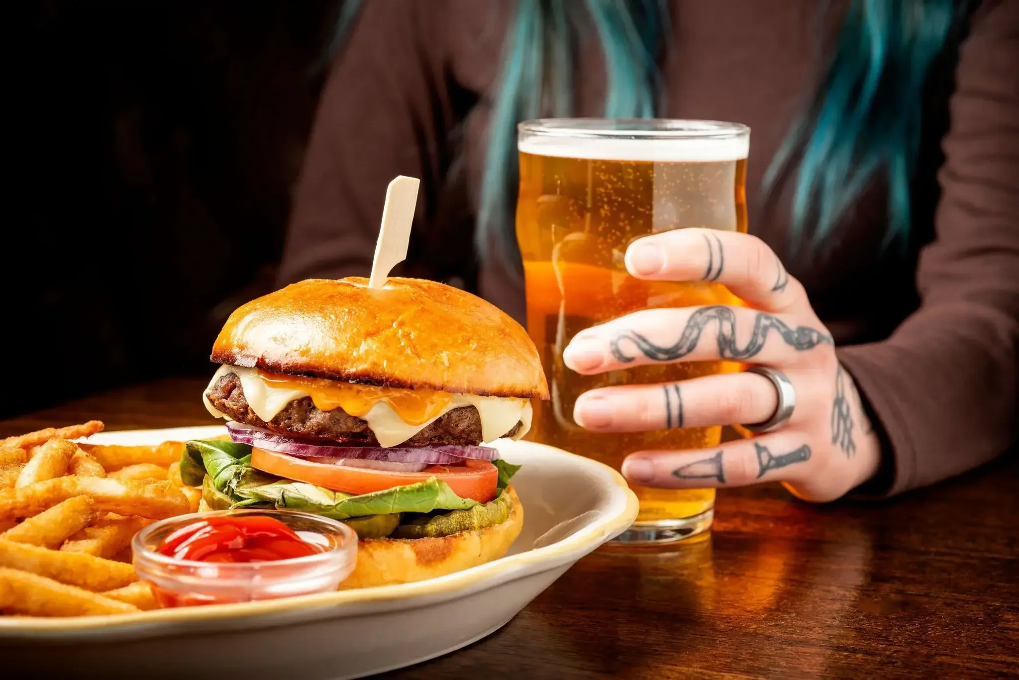  A burger, beer, and fries at the Dutch Ale House in Saugerties, NY. 