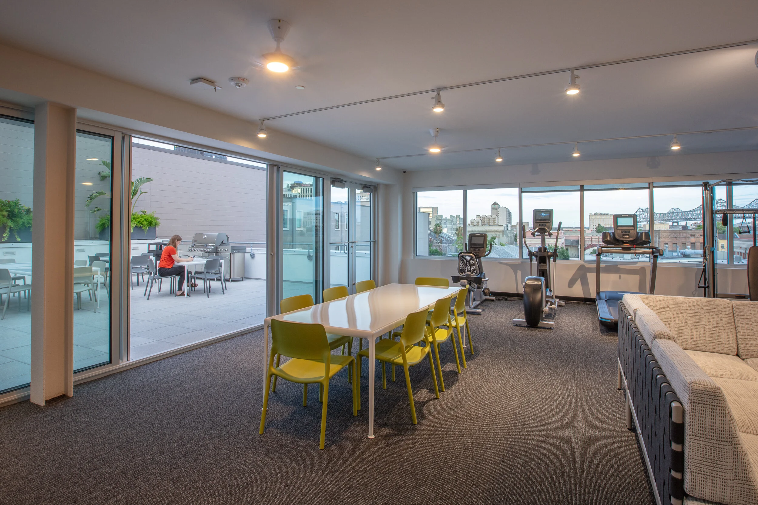  Resident gym and lounge for condo residents at The Garage in New Orleans, LA 