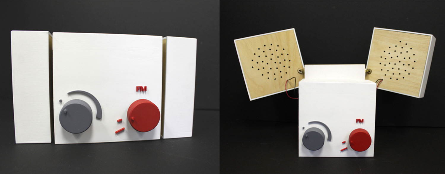 Functional prototypes with working volume and FM station adjusters, and rotating arm mechanism.