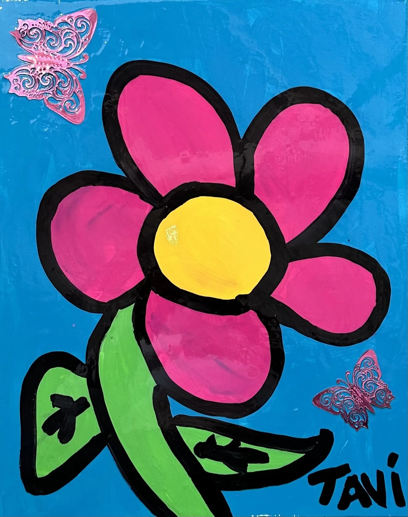 Pink with yellow flower 