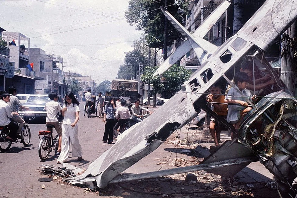 VNAF aircraft shot down over Saigon, April 1975.