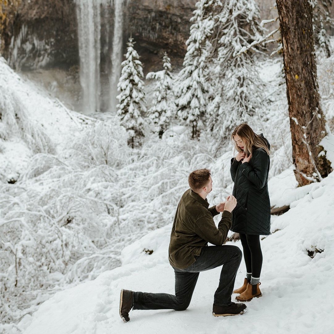 Snowy Waterfall Proposal on Mount Hood