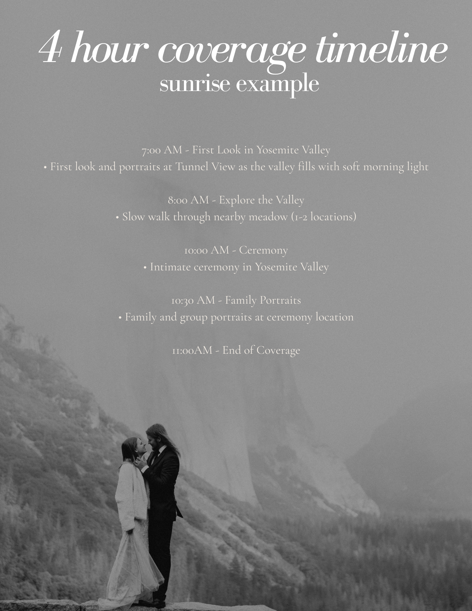 example of a 4 hour elopement timeline