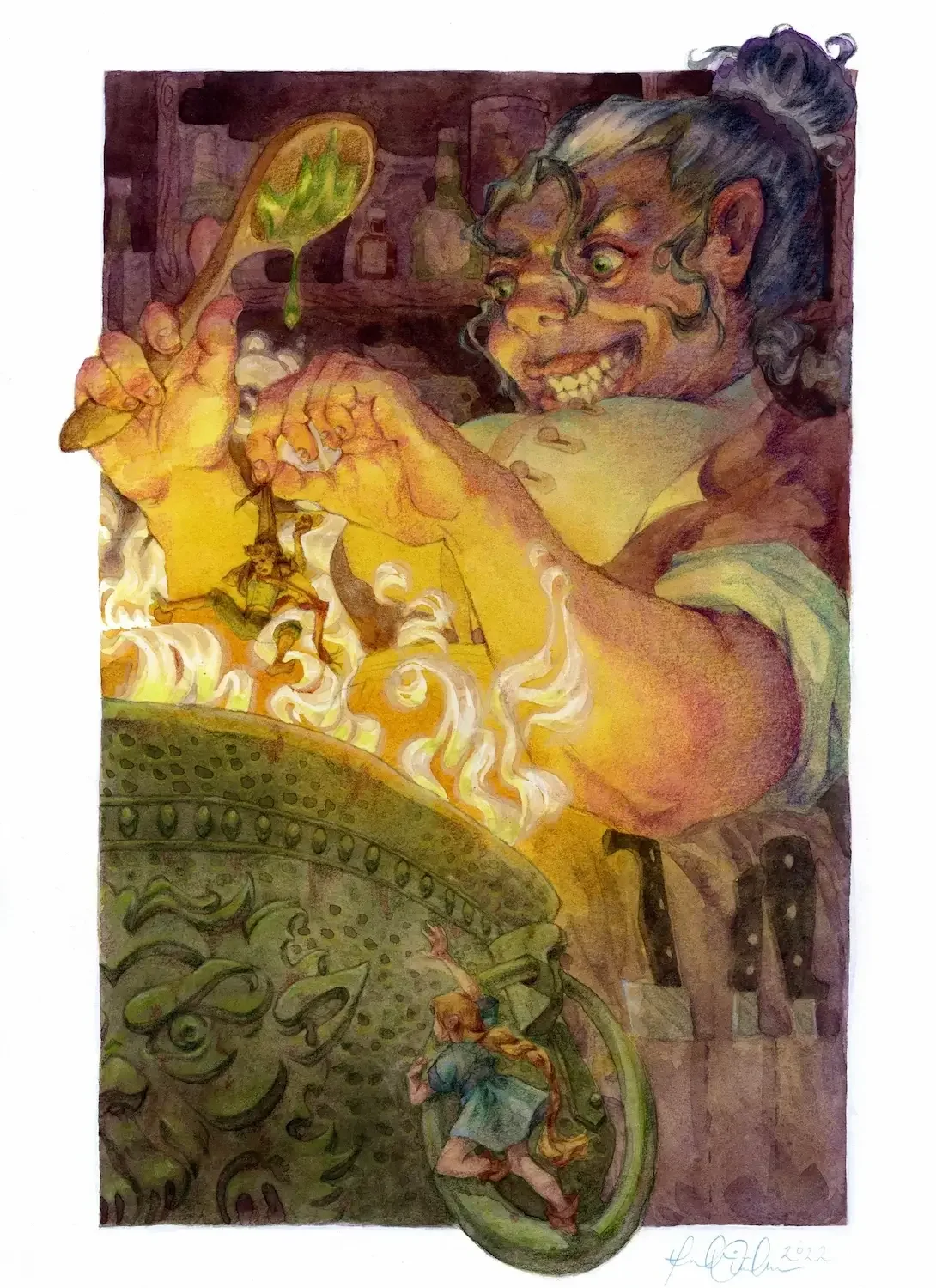 The Cook - Watercolour and coloured pencils on cold press