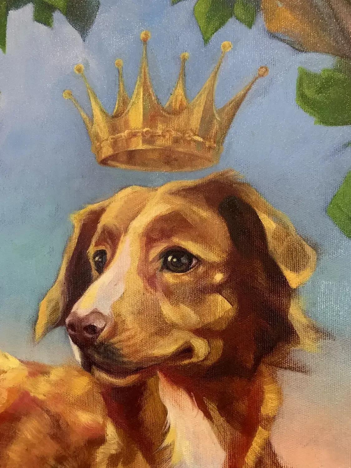 Dog with crown - portrait oil