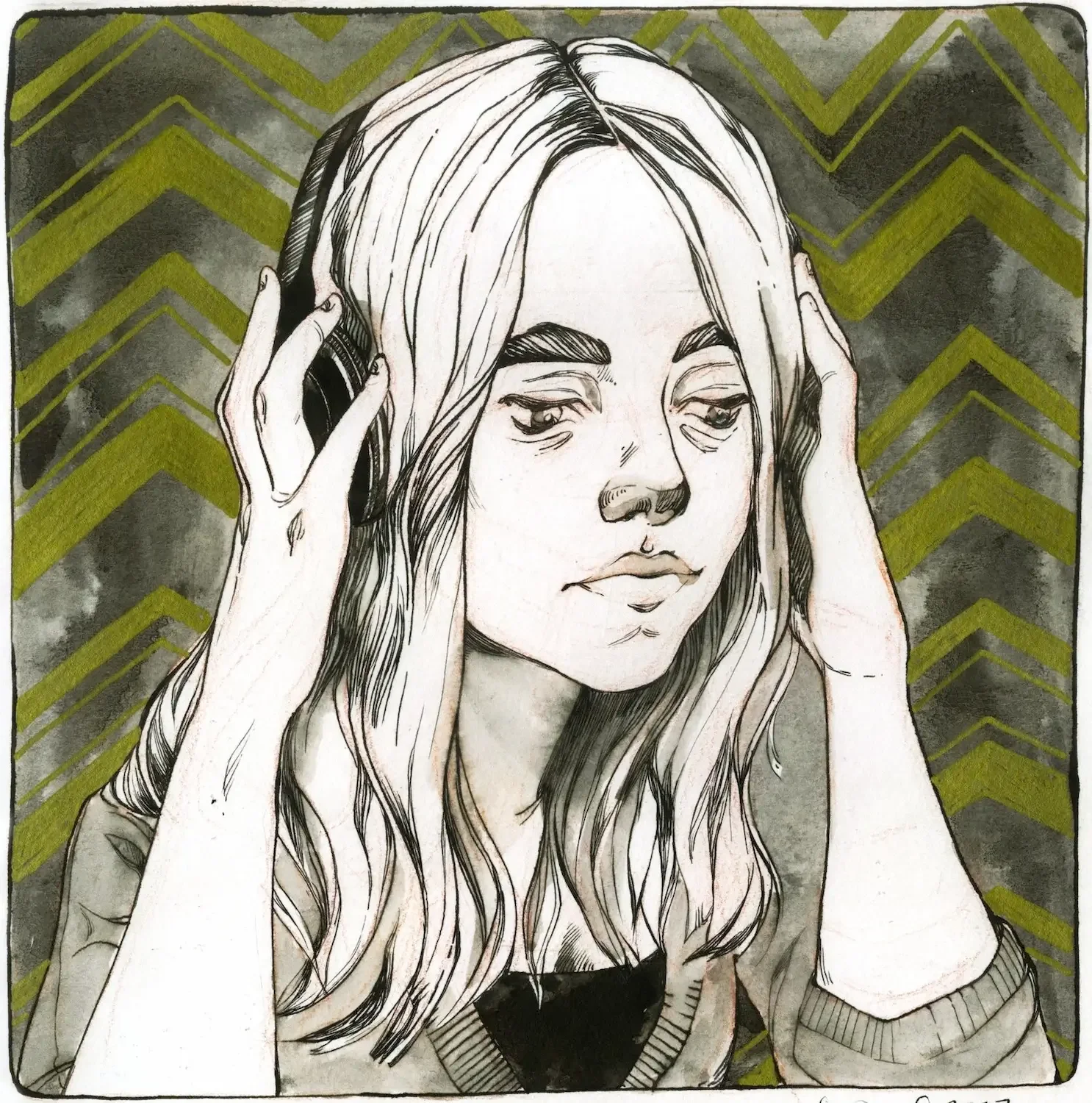 Safe space - portrait study in ink