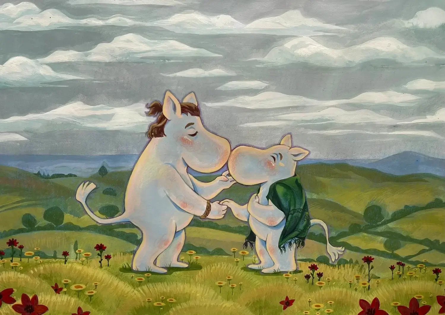 Moomin love - Gouache and coloured pencil on paper