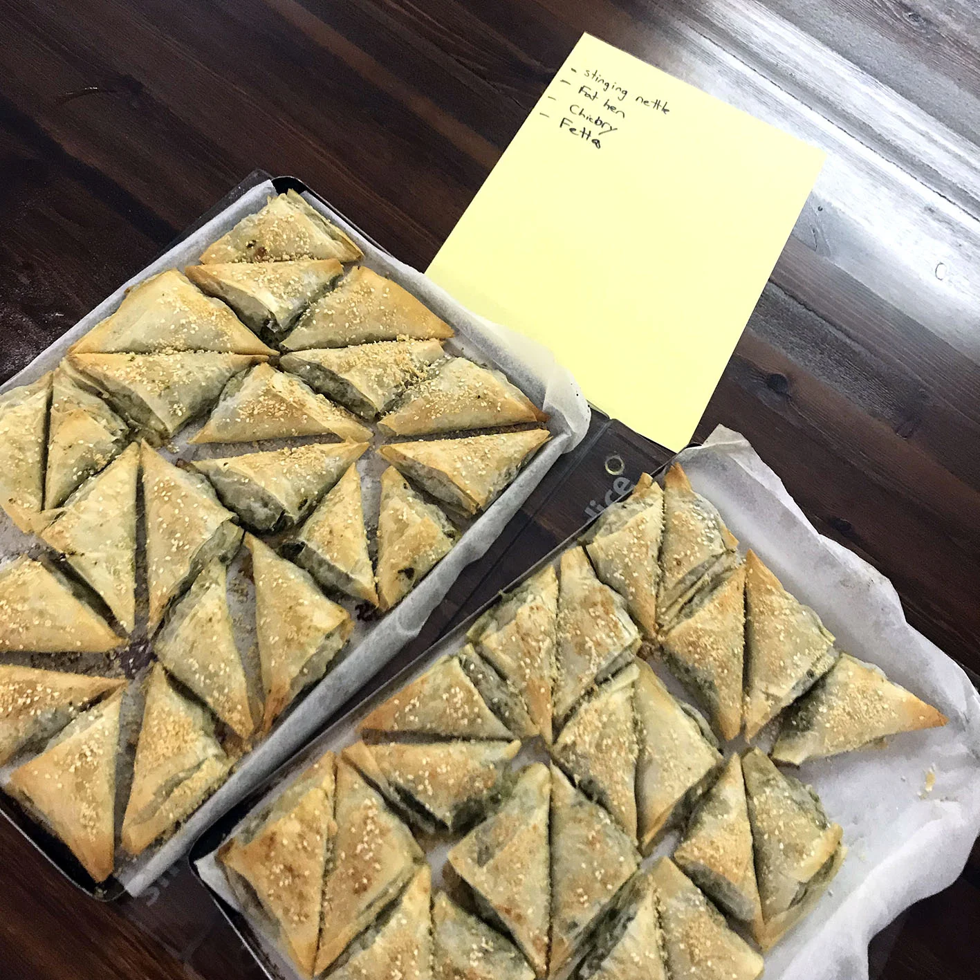 And of course the Greek style weeds pie, or hortopita, filled with whatever wild green is on season. This one was prepared with stinging nettle (urtica spp), fat hen (chenopodium album), celery and feta.