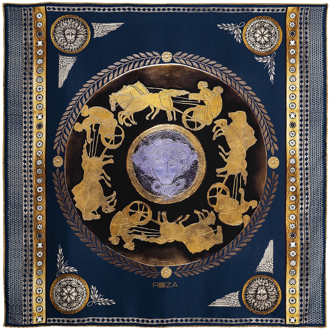 ECHOES OF ETERNITY No.3 SILK SCARF 36 / PETROLEUM BLUE