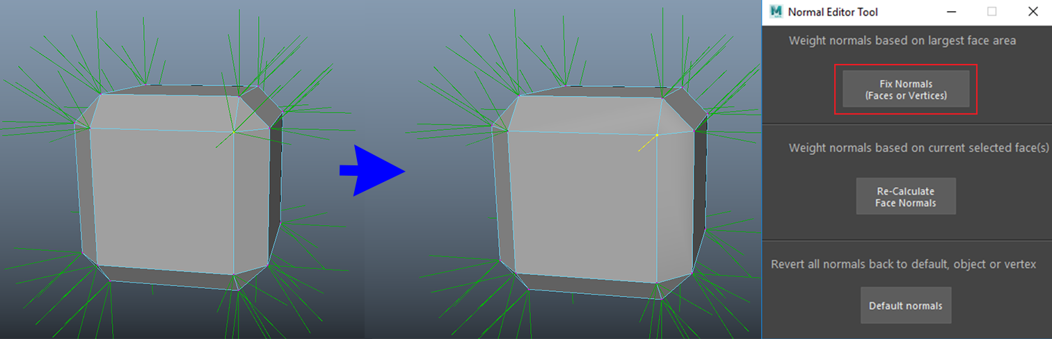 Fixing a vertex normal by measuring the area of its connected faces