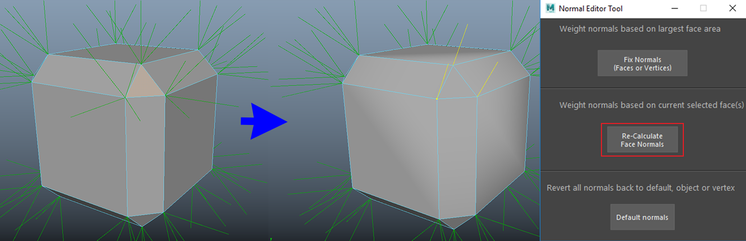 Setting the vertices of the selected face to have the same normals as the face