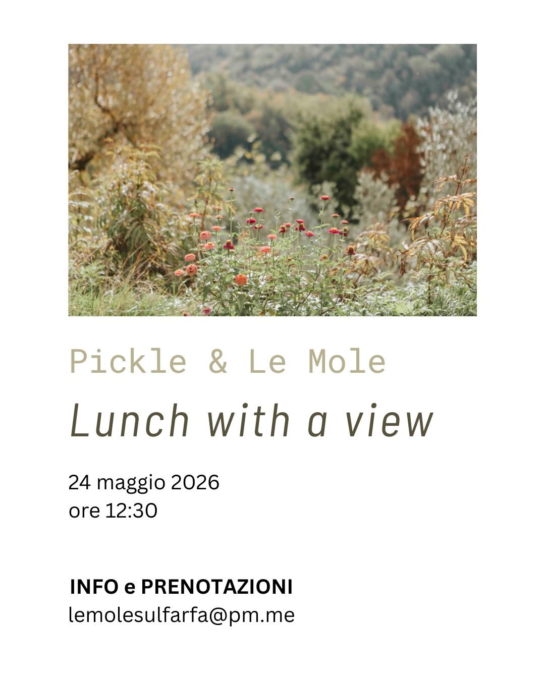 (ENGLISH BELOW)

ITA Siamo felici di annunciare un pranzo conviviale all&rsquo;aperto per una domenica rilassante alle Gole del Farfa, immerso nel verde, con i chef Elisa e Domenico @pickle.roma !

DOMENICA 24 MAGGIO, alle 12:30
Elisa e Domenico cuci