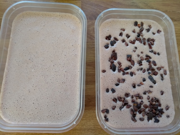 Divide mixture into two tubs source: broad bean