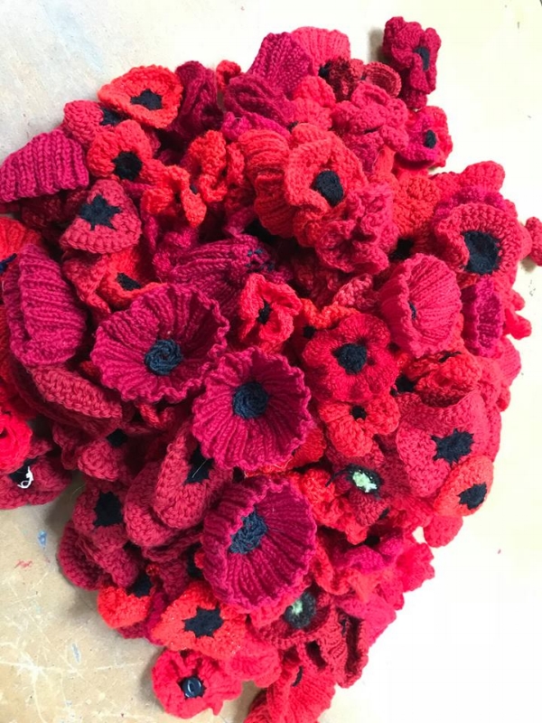 Knitted and crocheted poppies created by hand by the Knit and Natter ladies