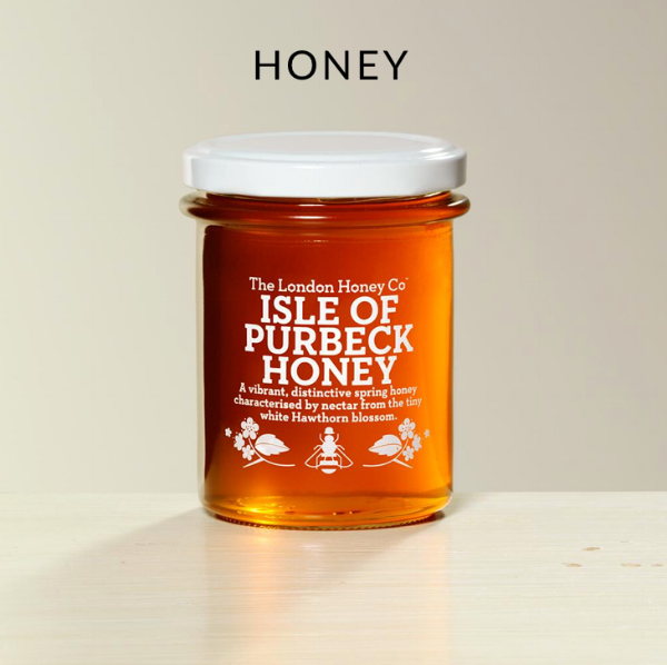 A golden jar of London Honey Company 'Isle of Purbeck'