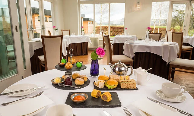 Afternoon tea in a bright airy room at Fishmore Hall