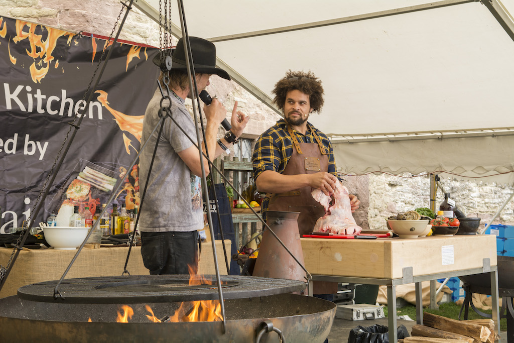 DJ BBQ and Shropshire lad, adam purnell, on fire and on stage Photo: ludlow food