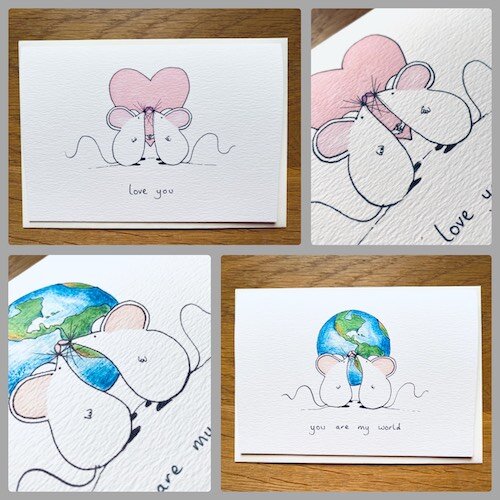 Love from little mice - Tell someone you love them with a card from The Little Mouse Company! A range of delightfully different greeting cards, beautiful thank you notes and limited edition prints, featuring a little mouse, inspired by Picasso's mouse and my own little mice — my children. All designs are hand drawn and digitally printed on high quality boards for a high-end finish and all come with free delivery. Customised cards and prints are available. Follow us on FaceBook or Instagram. Squeak Squeak and Happy Valentine’s Day!